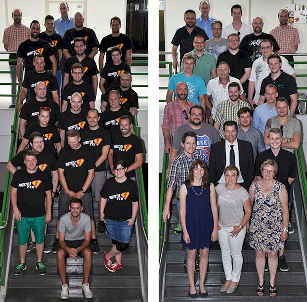 Die beiden Klassen mit Abteilungsleiter Klaus Gretzinger und Klassenlehrer Michael Benz